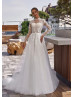 Beaded Ivory Lace Tulle Rustic Wedding Dress